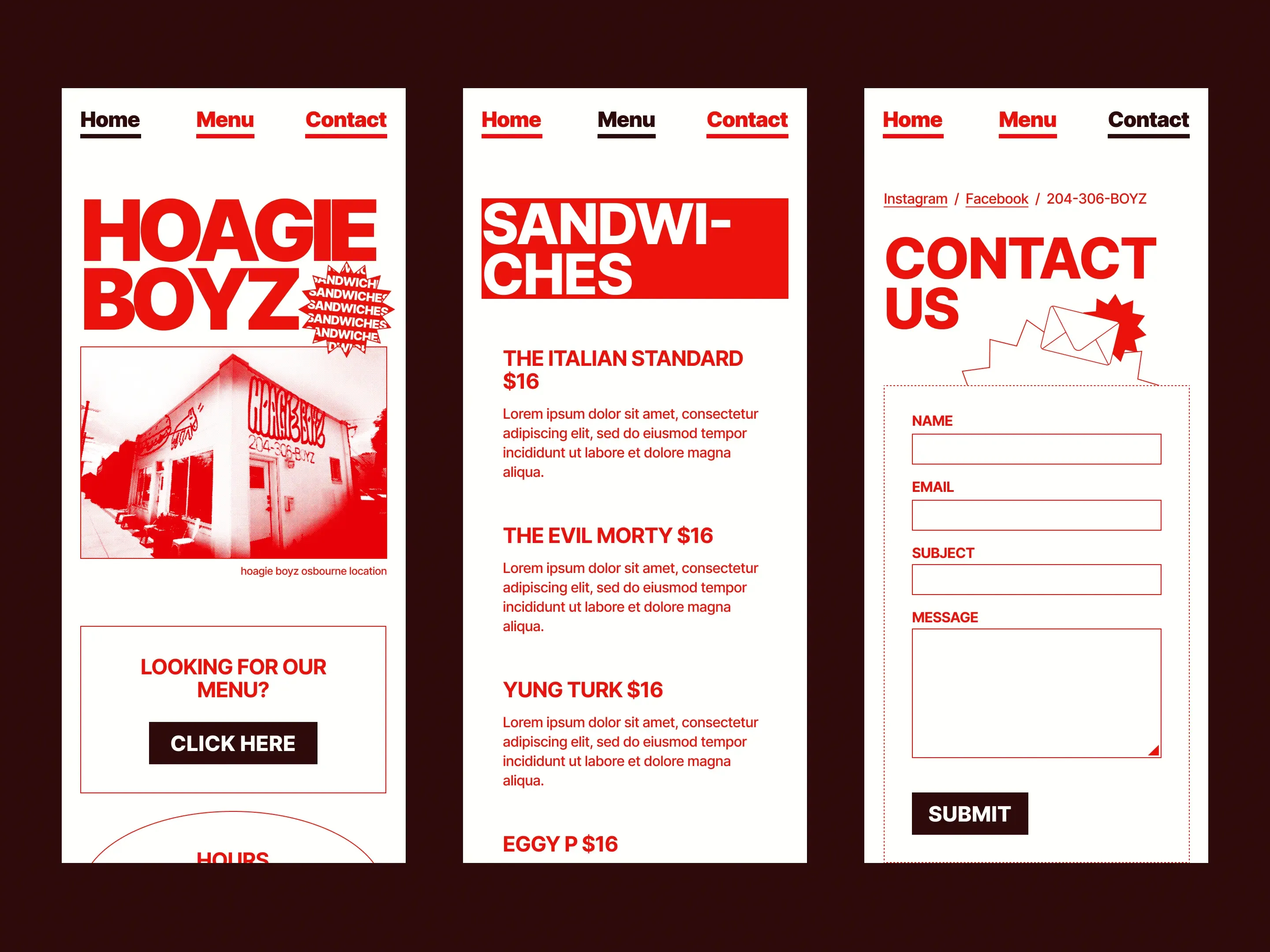 Mobile layout of the website.