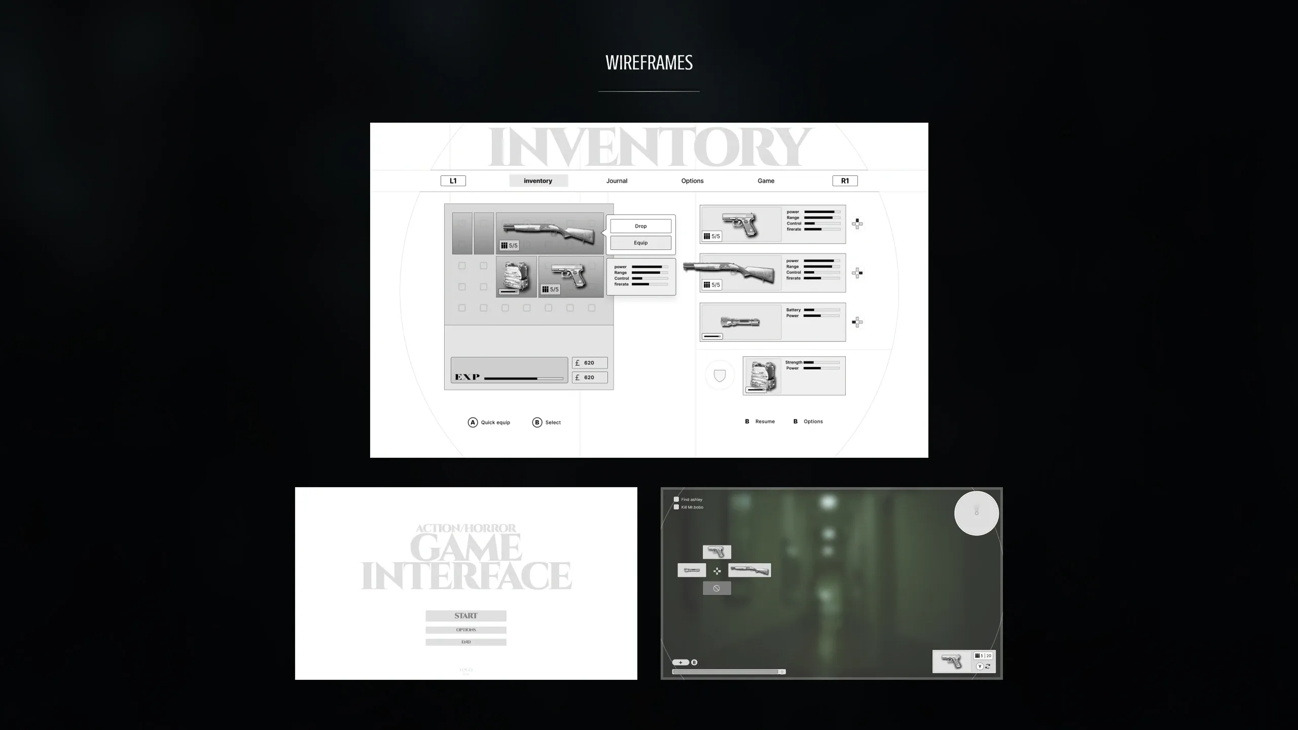 Rough wireframes of the above layouts.