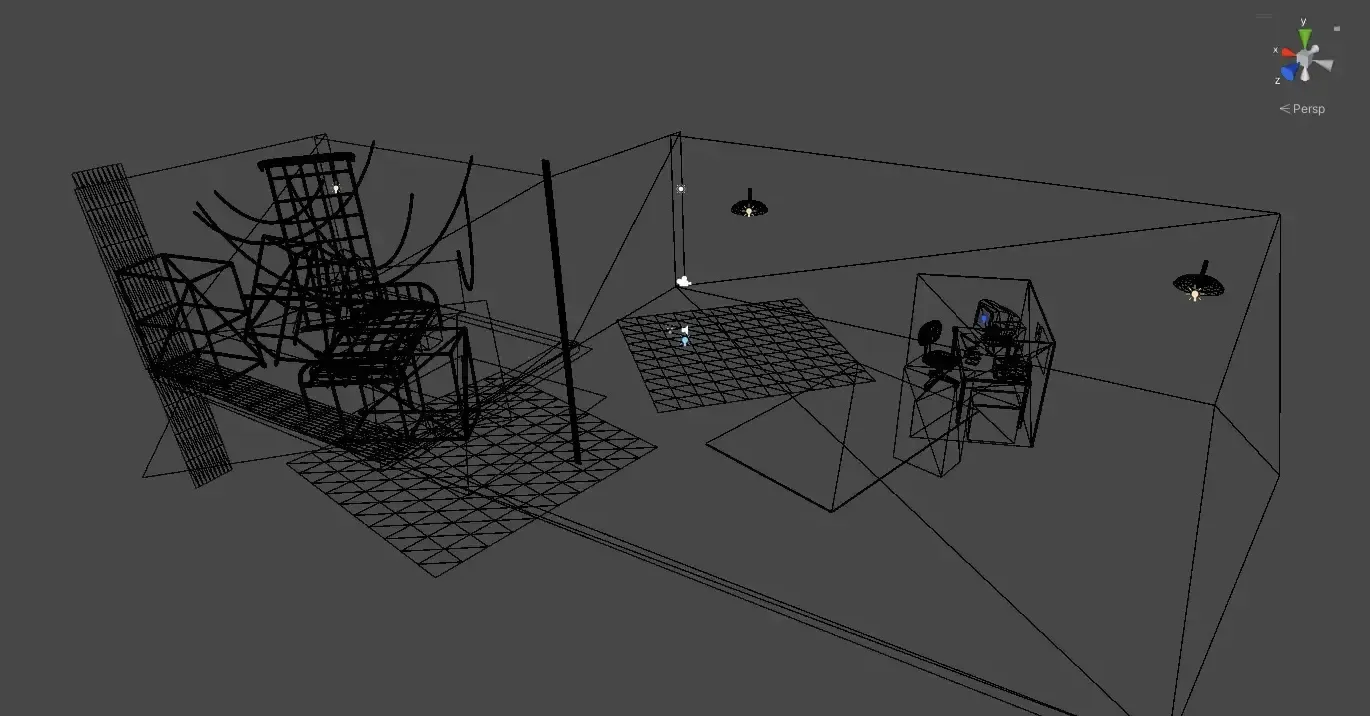 A wireframe of the room.