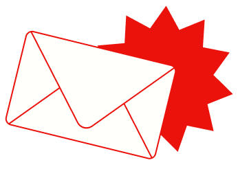 A mail icon in front of a badge.